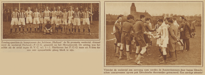 873038 Collage van 2 foto's betreffende de promotiewedstrijd tussen de Utrechtse voetbalclubs Holland en T.O.G. uit ...